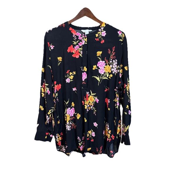 Old Navy The Tunic Shirt Black Multicolor Floral Popover Blouse Size XXL - Picture 1 of 12